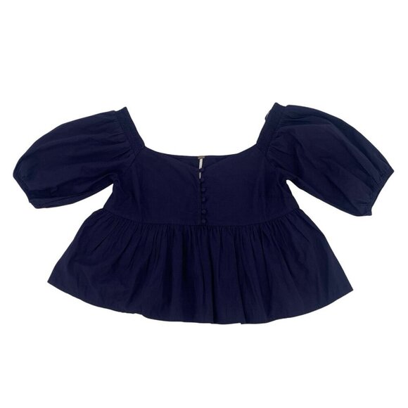 Free People Veronica Sweetheart Top Puff Sleeve top Size XS Navy Blue - Picture 2 of 12